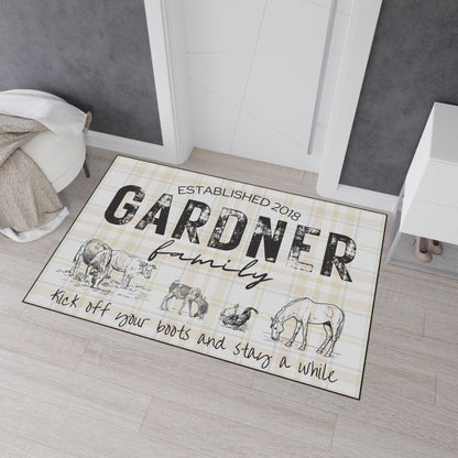 Entry Floor Mat - Rustic Plaid with Family Name and Farm Animals