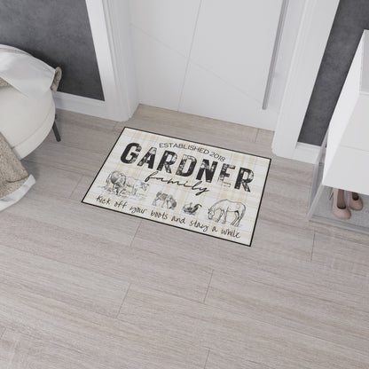 Entry Floor Mat - Rustic Plaid with Family Name and Farm Animals