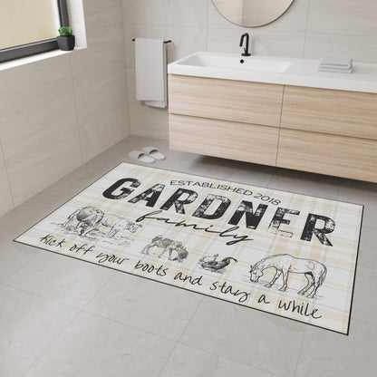 Entry Floor Mat - Rustic Plaid with Family Name and Farm Animals