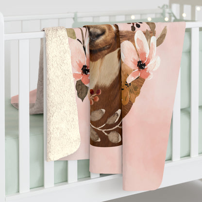 Sherpa Fleece Blanket Personalized Vintage Floral Frame Animal Photo Name