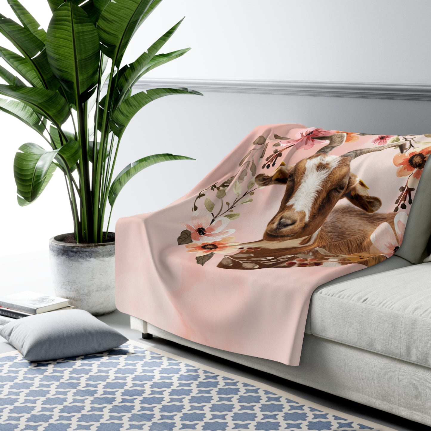 Sherpa Fleece Blanket Personalized Vintage Floral Frame Animal Photo Name