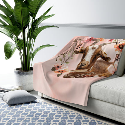 Sherpa Fleece Blanket Personalized Vintage Floral Frame Animal Photo Name
